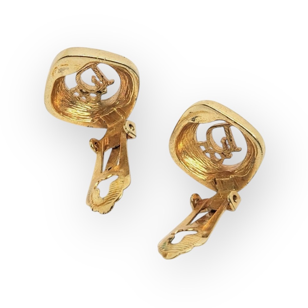 DIOR Vintage Gold-tone Crystal Rhinestone Clip-On Earrings - Picture 10 of 12